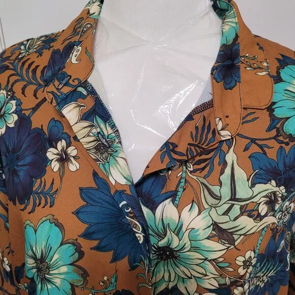 Bryn Walker Women Blouse Shirt Top Large Long Sleeve Button Floral Brown - Picture 2 of 9